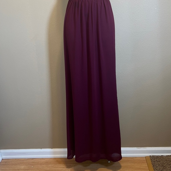 Lulus Women’s Air of Romance Deep Wine Burgundy Maxi Halter Chiffon Dress SZ M - Picture 3 of 13